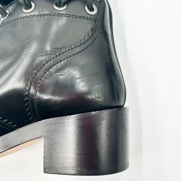 Chanel Knee High Boots Cap Toe Black Leather Lace Up Cutout - Picture 14 of 16